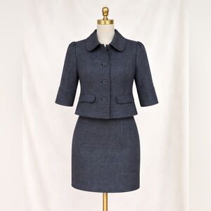 Vtg Banana Republic Tweed Skirt Jacket Suit Set 2 Grey Wool Y2K Retro, Aesthetic